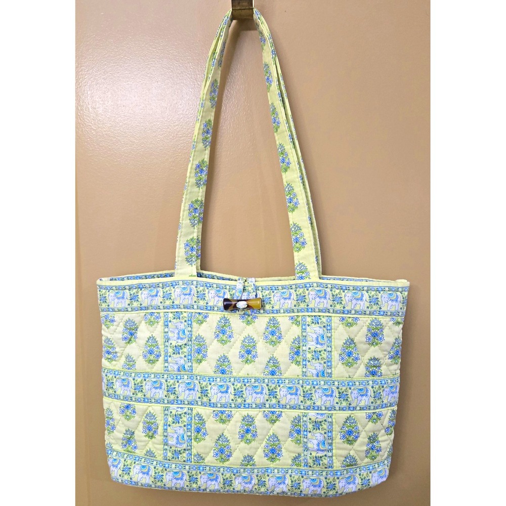 VTG Vera Bradley Quilted Tote Citrus Elephant Retired Pattern Lime/Green/Blue